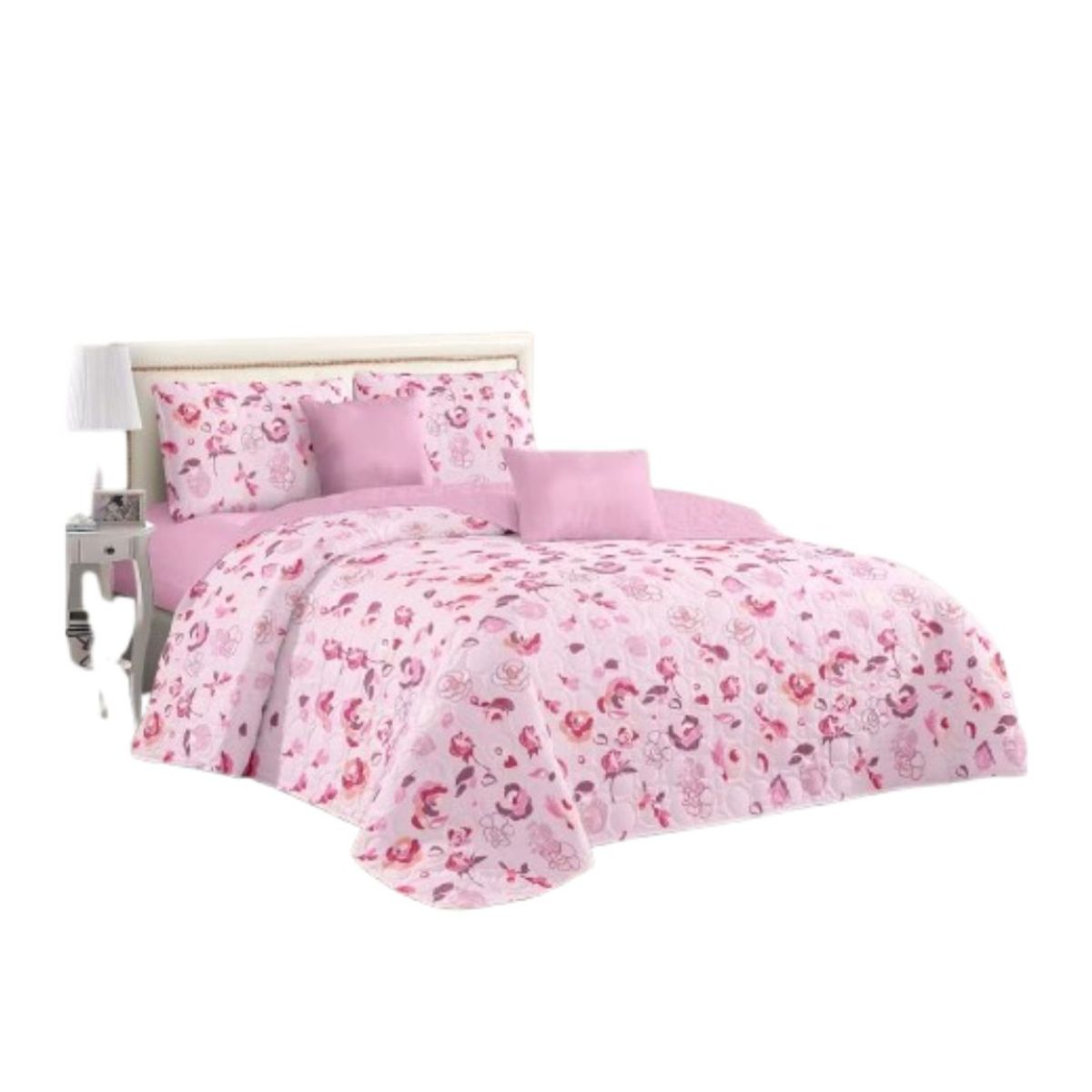 GENERICO - Cubrecama Quilt Verano 2 Plazas - Palo Rosa Flores KFL694