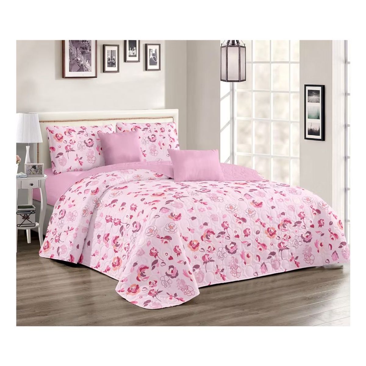 GENERICO - Cubrecama Quilt Verano 2 Plazas - Palo Rosa Flores KFL694