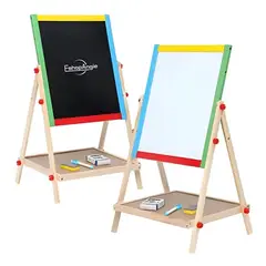 ESHOPANGIE - Pizarra Atril Para Niños 2 En 1 Doble Madera + Tiza Y Plumón