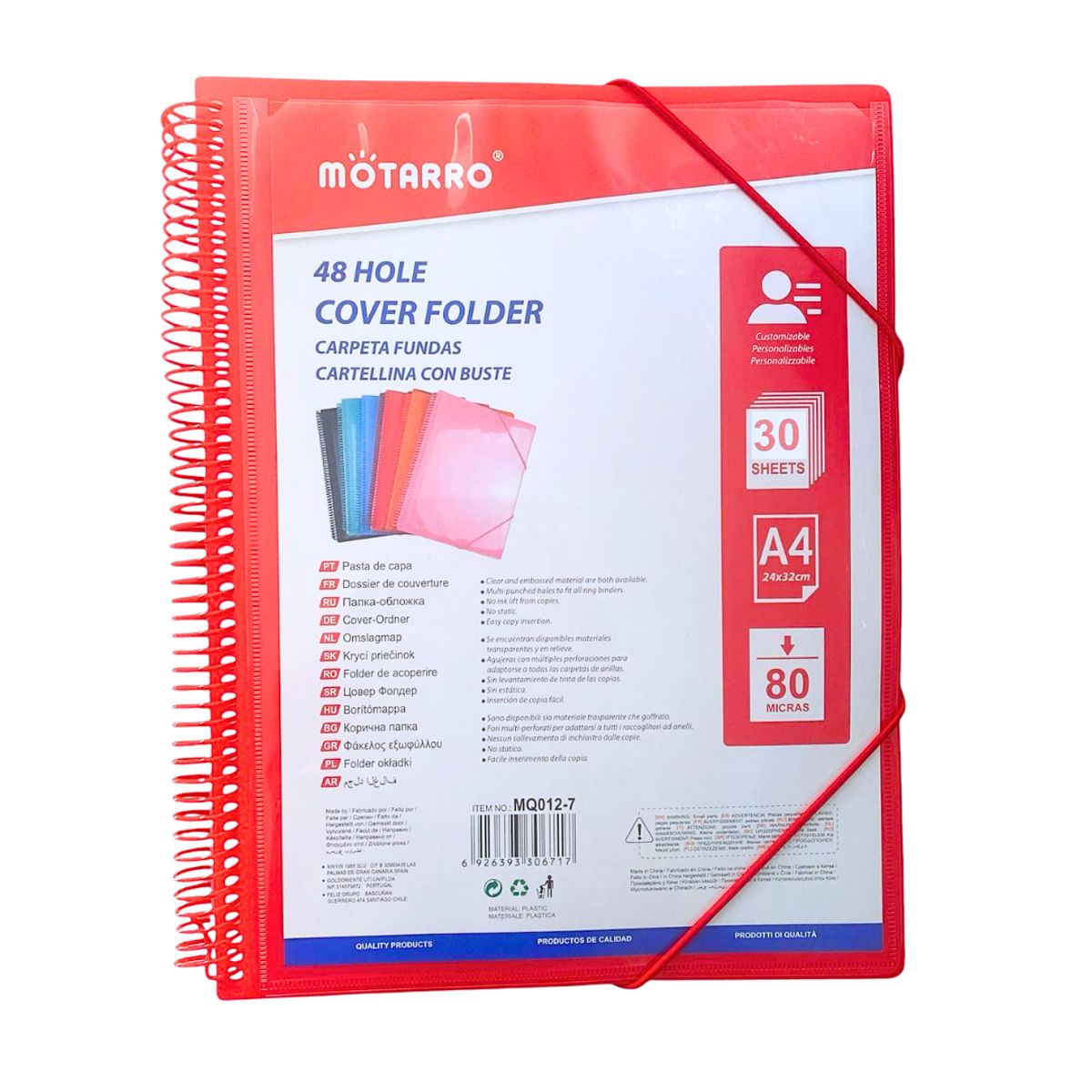 MOTARRO - Carpeta Archivadora Anillada A4 Con 30 Fundas Transparentes