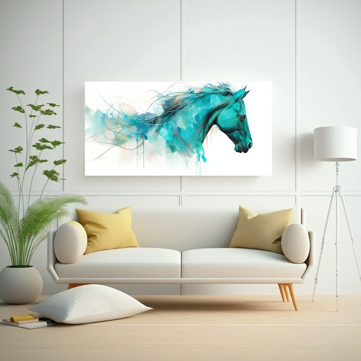 GENERICO - Pintura Acuarela Caballo Andaluz En Tonos 140x70 Cm.