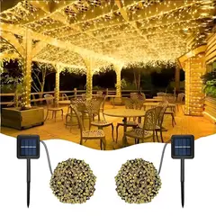 GENERICO - Guirnalda Solar LED 24m Exterior 200 Luces Cálidas IP65