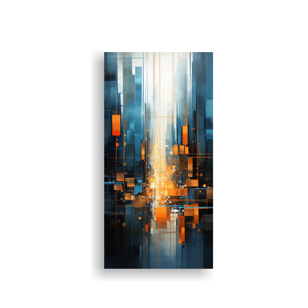 GENERICO - Cuadro Abstracto De Ciudad Azul Y Naranja En 70x140 Cm