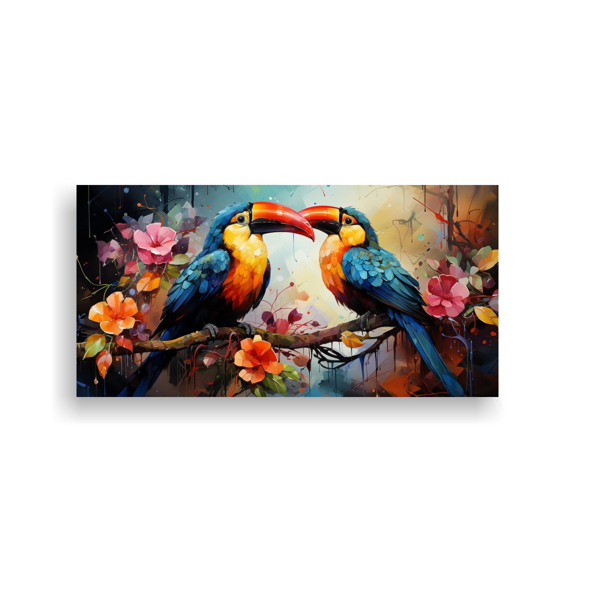 GENERICO - Cuadro Tela Clásico Con Tucanes Estilo Acuarela 120x60 Cm