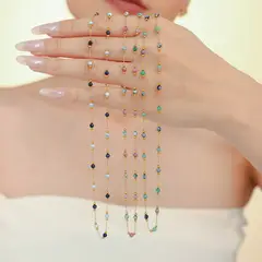 LUX JOYAS - Collar Baño Oro 18k Piedrecillas Cadena Azul y Blanco