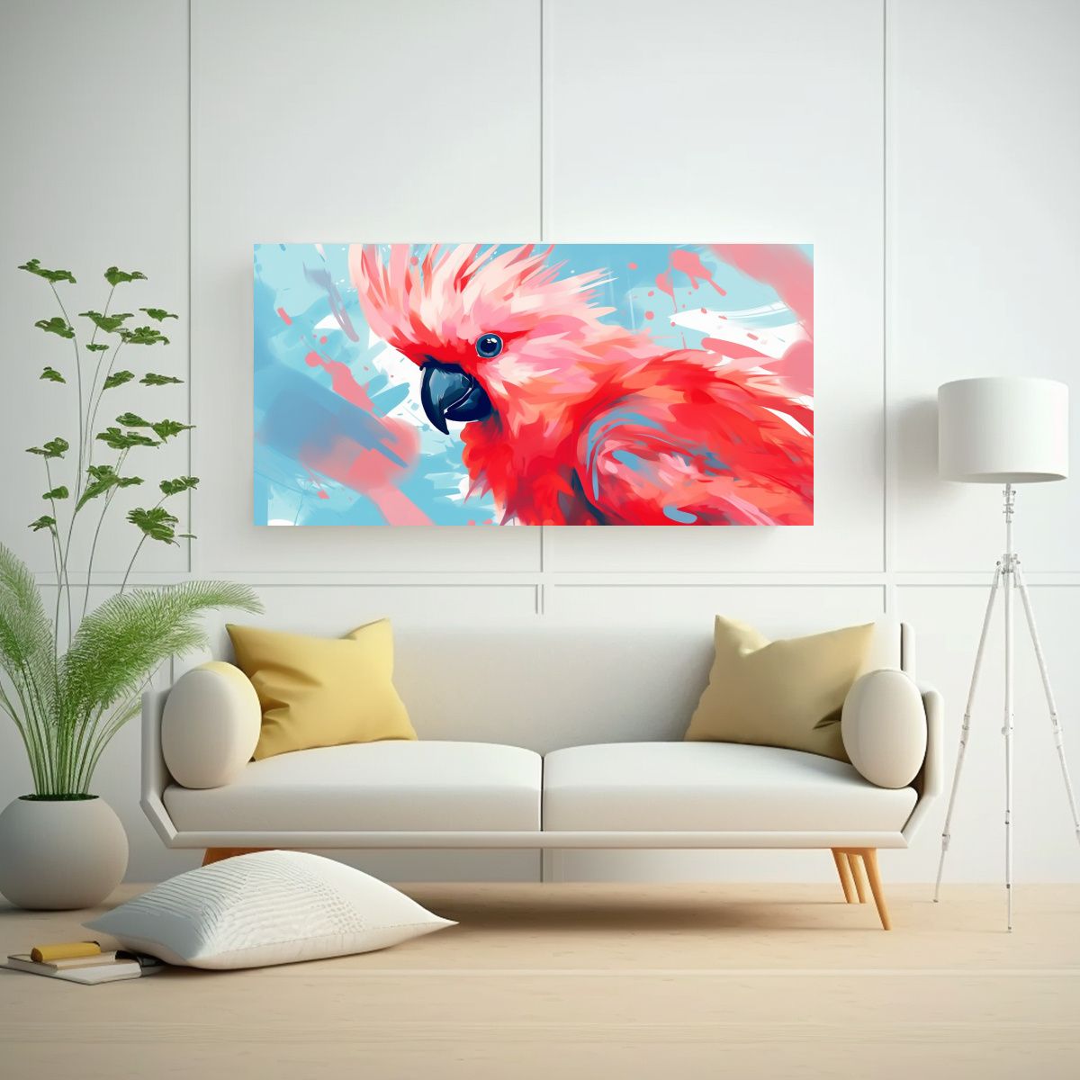 GENERICO - Cuadro De Cockatoo En Colores Pastel Y Rojo 140x70 Cm