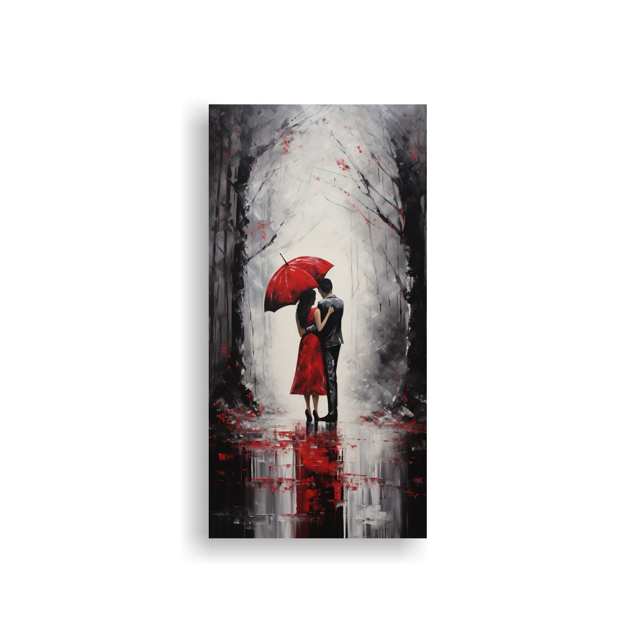 GENERICO - Cuadro Parejas Amor Bajo El Paraguas Rojo Arte 70x140 Cm