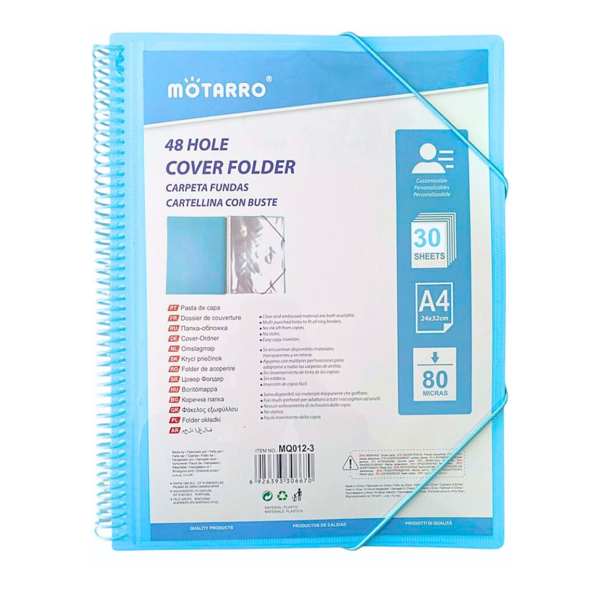 MOTARRO - Carpeta Archivadora Anillada A4 Con 30 Fundas Transparentes