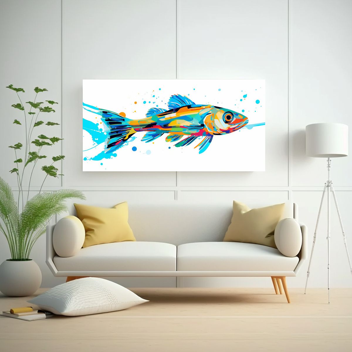 GENERICO - Cuadro Cuadro Zebrafish Vibrante Y Turquesa 140x70 Cm.
