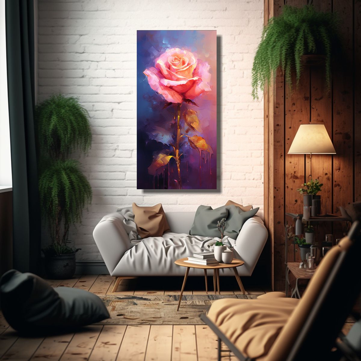 GENERICO - Arte De Rosa Rosa En Pintura Al Estilo Óleo Para 70x140 Cm