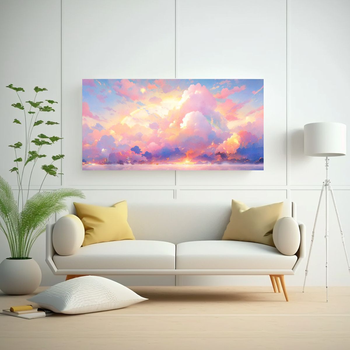 GENERICO - Pintura Abstracta Colores Arcoíris Mar Y Cielo 140x70 Cm