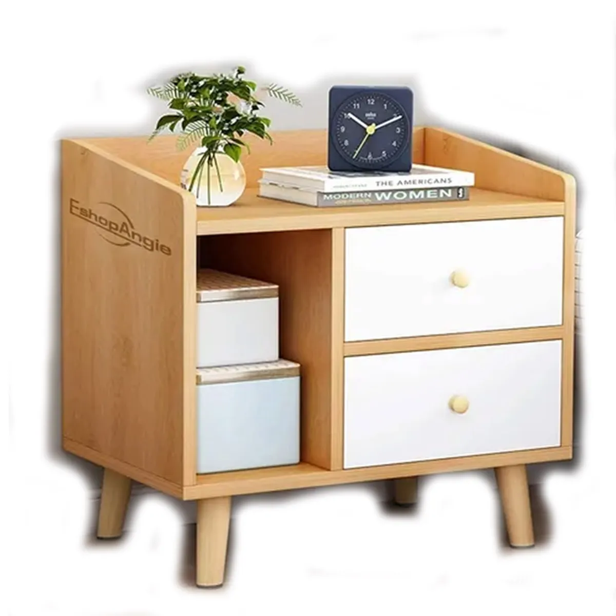 ESHOPANGIE - Velador 2 Cajones Mesa De Noche Retro 48x30x43 Cm