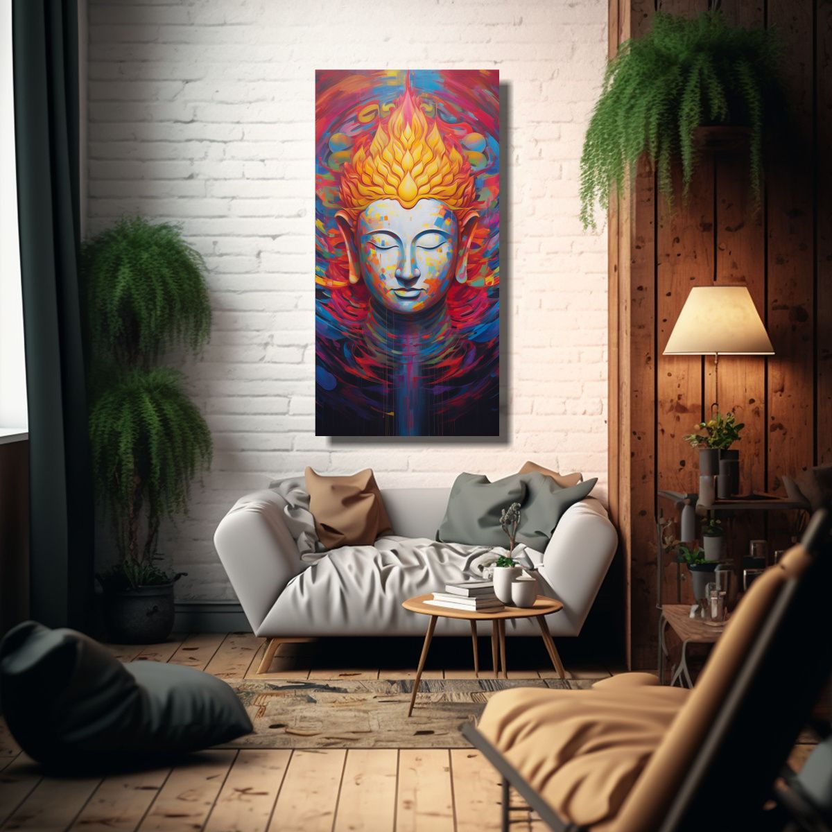 GENERICO - Cuadro Movimiento Buddha Dorado Y Arcoíris 70x140 Cm