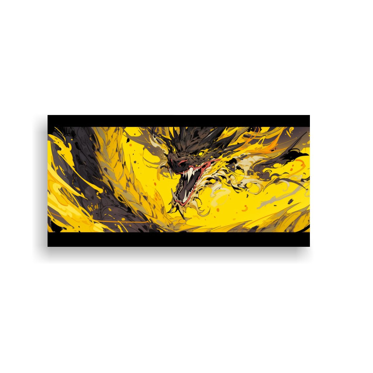 GENERICO - Cuadro Moderno Dragón Amarillo En Bastidor 140x70 Cm