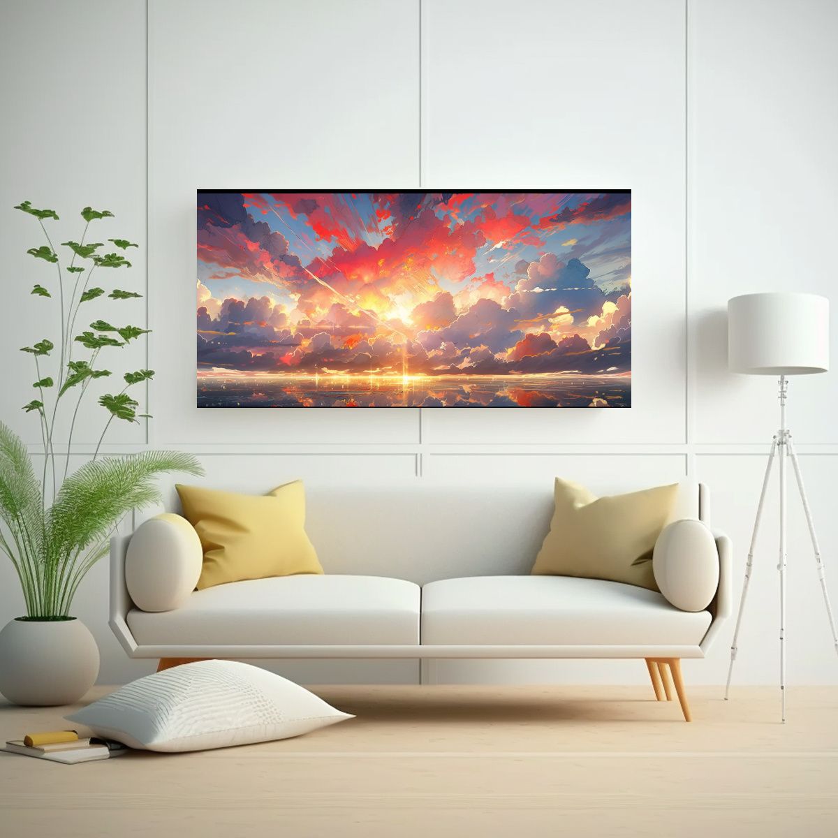 GENERICO - Cuadro Abstracto Escena Amanecer Con Arcoíris Y 120x60 Cm