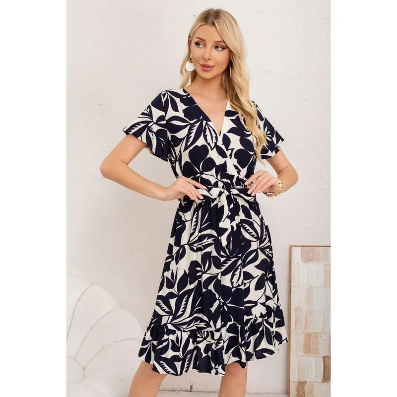 MPROPIA - Vestido Corto Mujer Cruzado Manga Corta Estampado 3367