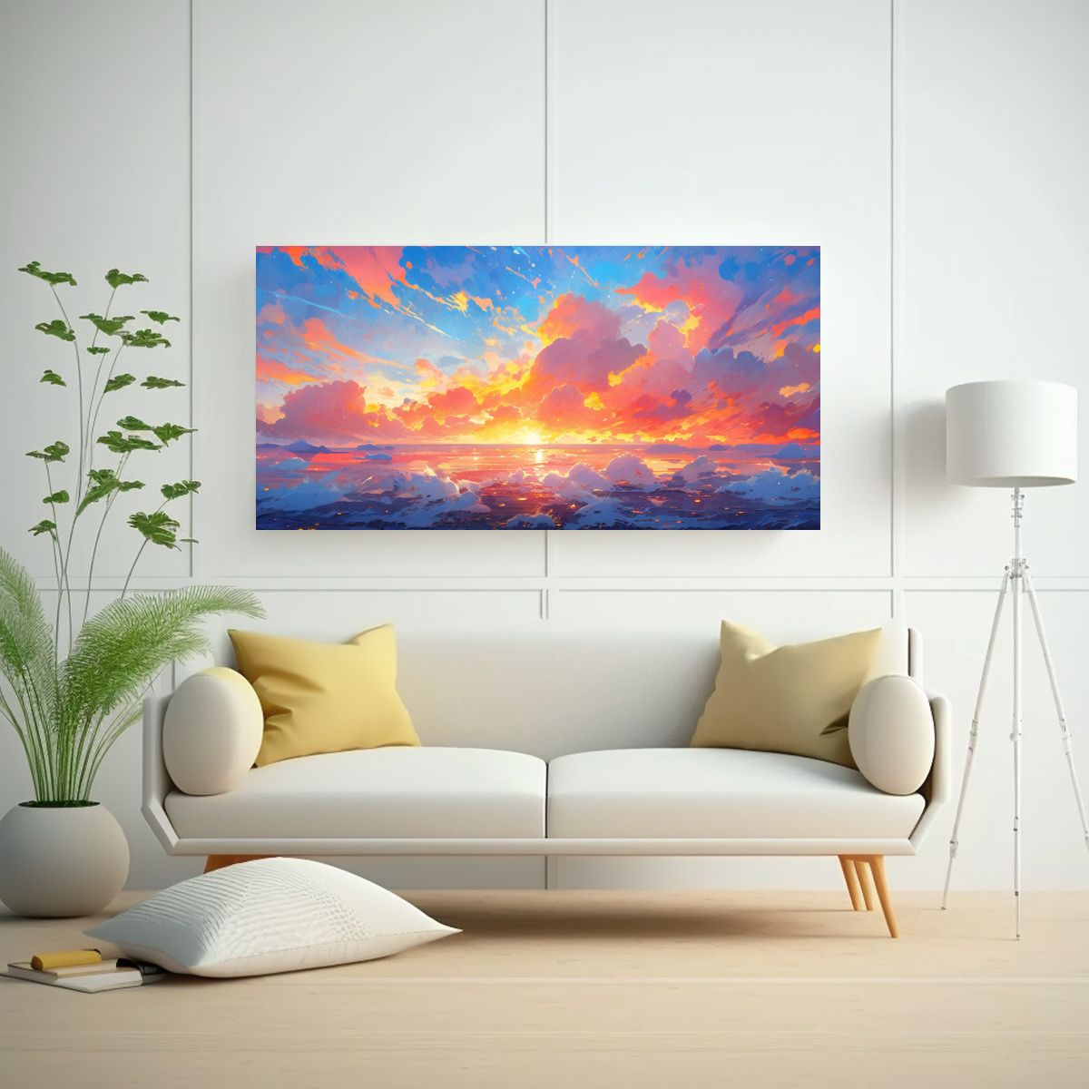 GENERICO - Cuadro Abstracto Brillante Mar Y Cielo Con Colores 140x70 Cm