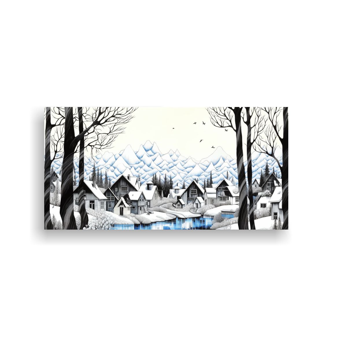 GENERICO - Cuadro Lienzo Tonos Color Dibujo Línea Bosque 140x70 Cm