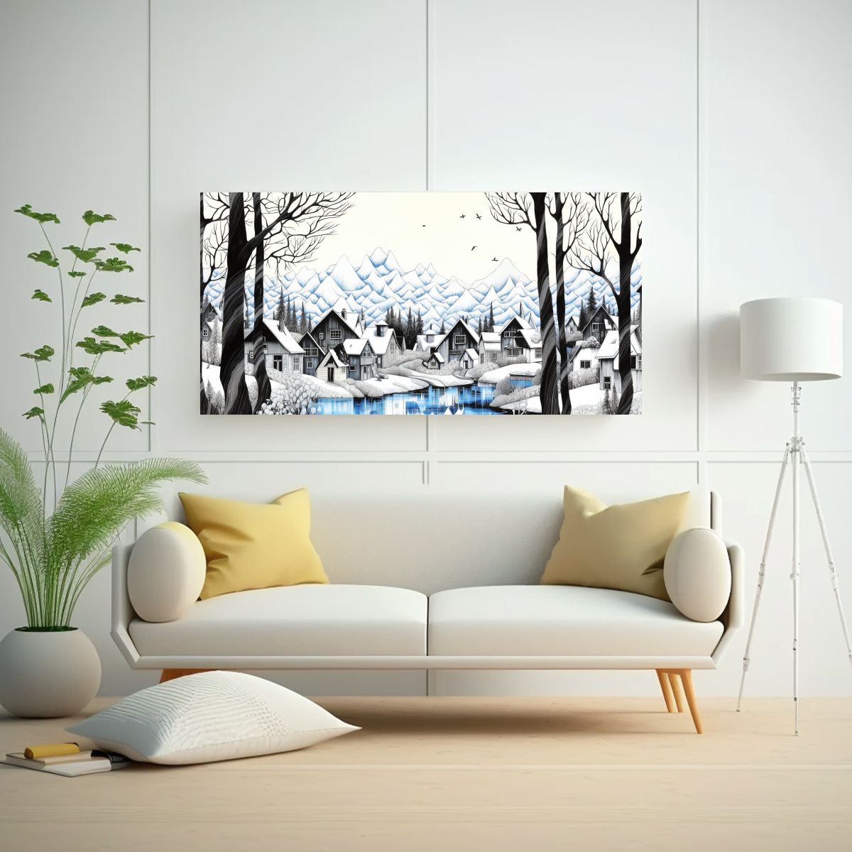 GENERICO - Cuadro Lienzo Tonos Color Dibujo Línea Bosque 140x70 Cm