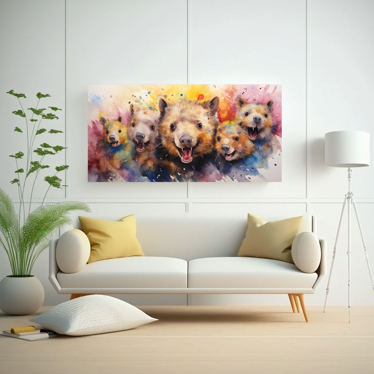 GENERICO - Cuadro Pared Arte Relieve Wombats Acuarela 120x60 Cm