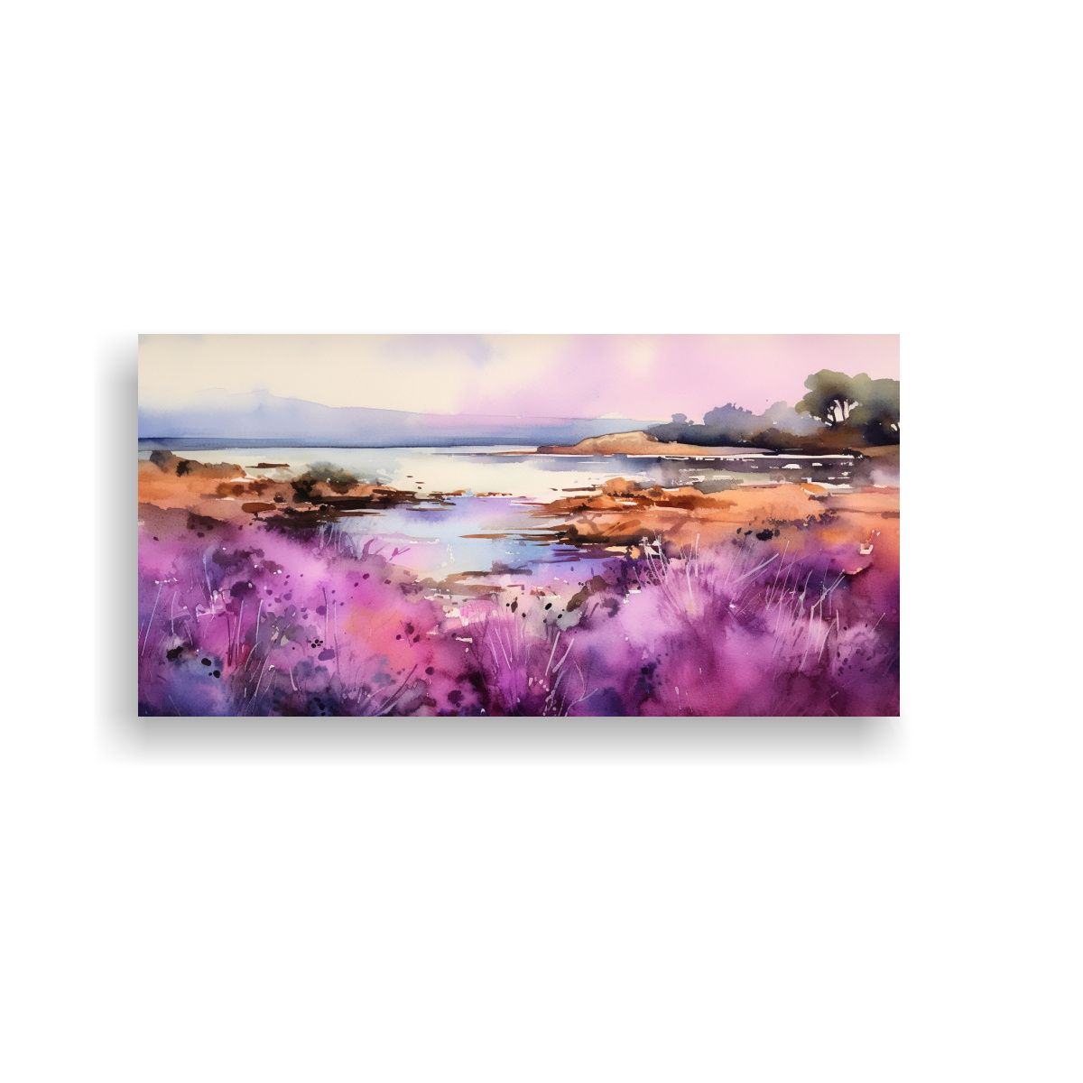 GENERICO - Pintura Acuarela Abstracta Campos Morados Arte 120x60 Cm