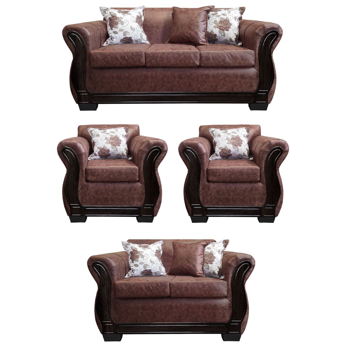 AMERICA DECORA - Living Con Resorte Estructural 7 Personas 3+2+1+1 Lisbon Envejecido Café Oscuro