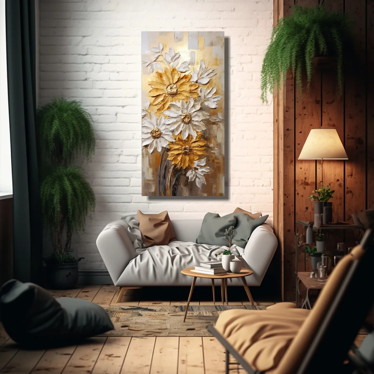 GENERICO - Cuadro Lienzo Tela Textura Girasoles Dorados 70x140 Cm