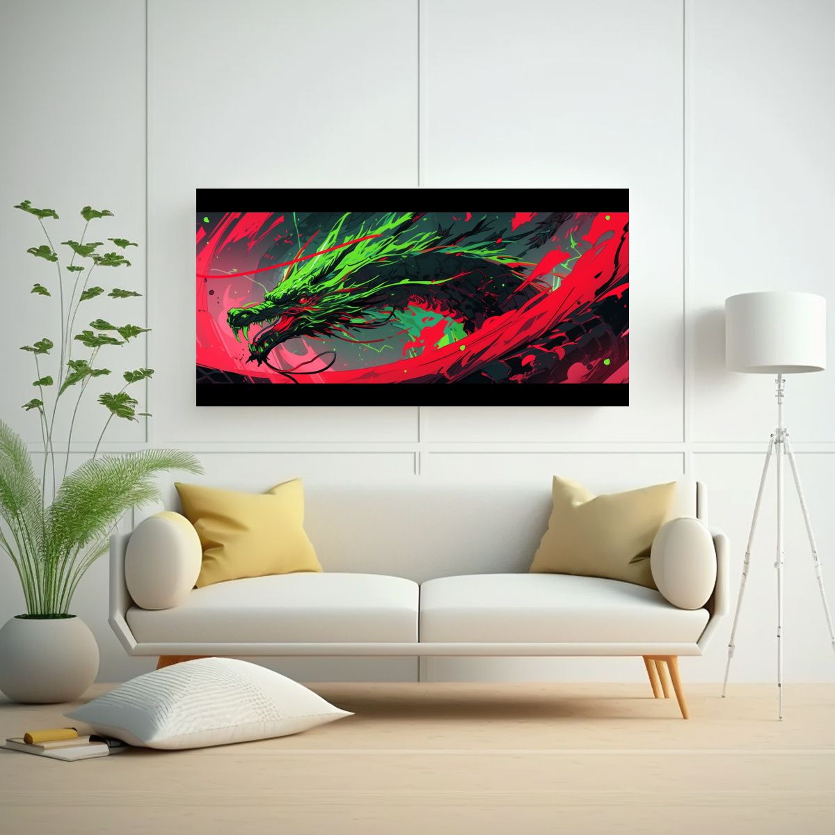 GENERICO - Cuadro En Lienzo Equilibrio Visual Dragón Verde 120x60 Cm