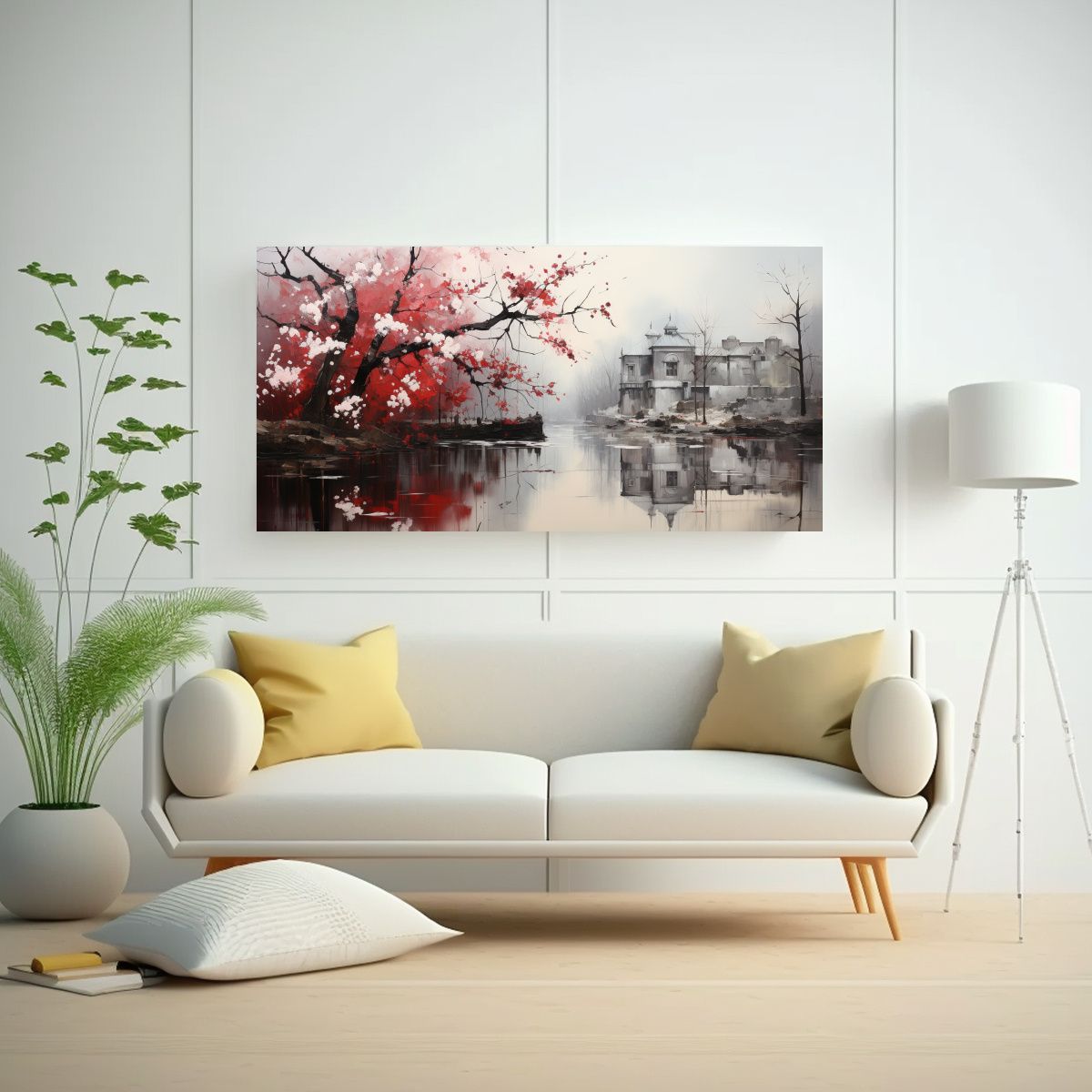 GENERICO - Cuadro Abstracto De árboles En Plata Y Blanco 120x60 Cm