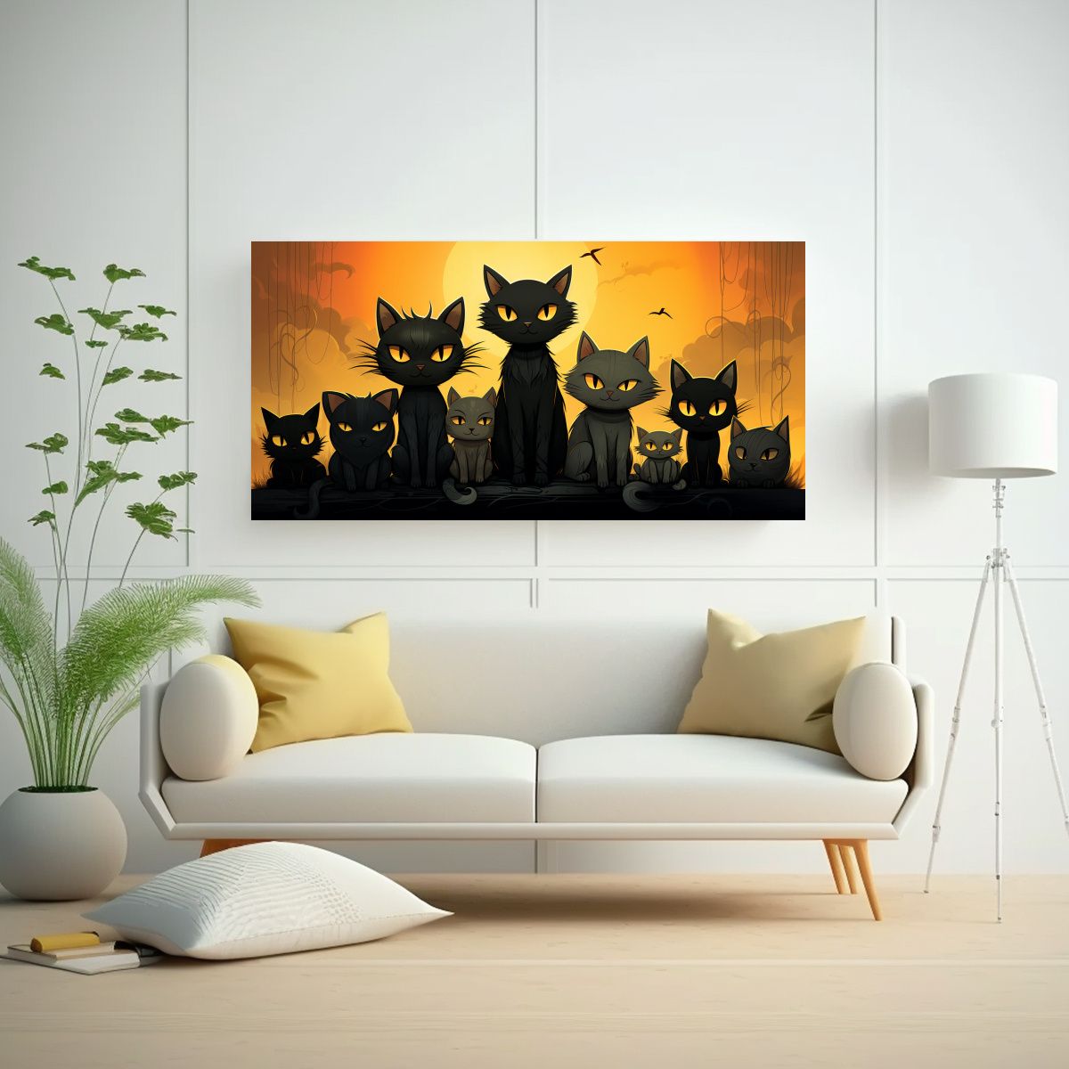 GENERICO - Pintura En Lienzo De Gatos Negros Coloridos 140x70 Cm