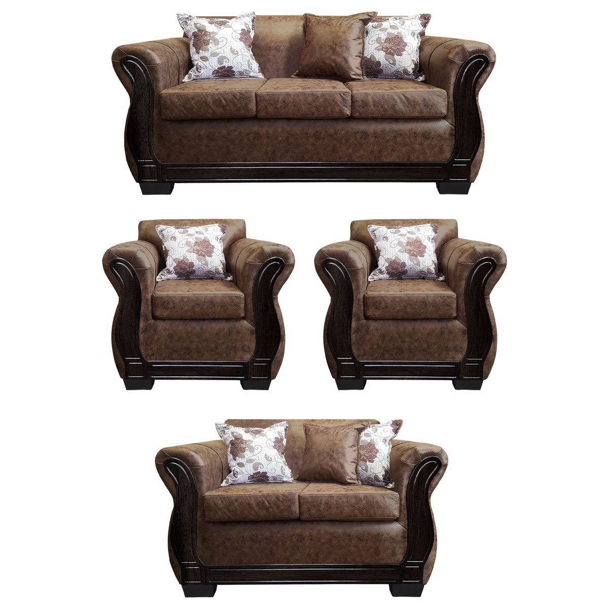 AMERICA DECORA - Living Con Resorte Estructural 7 Personas 3+2+1+1 Lisbon Envejecido Café Claro.