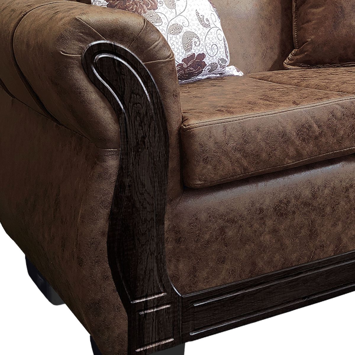 AMERICA DECORA - Living Con Resorte Estructural 7 Personas 3+2+1+1 Lisbon Envejecido Café Claro.