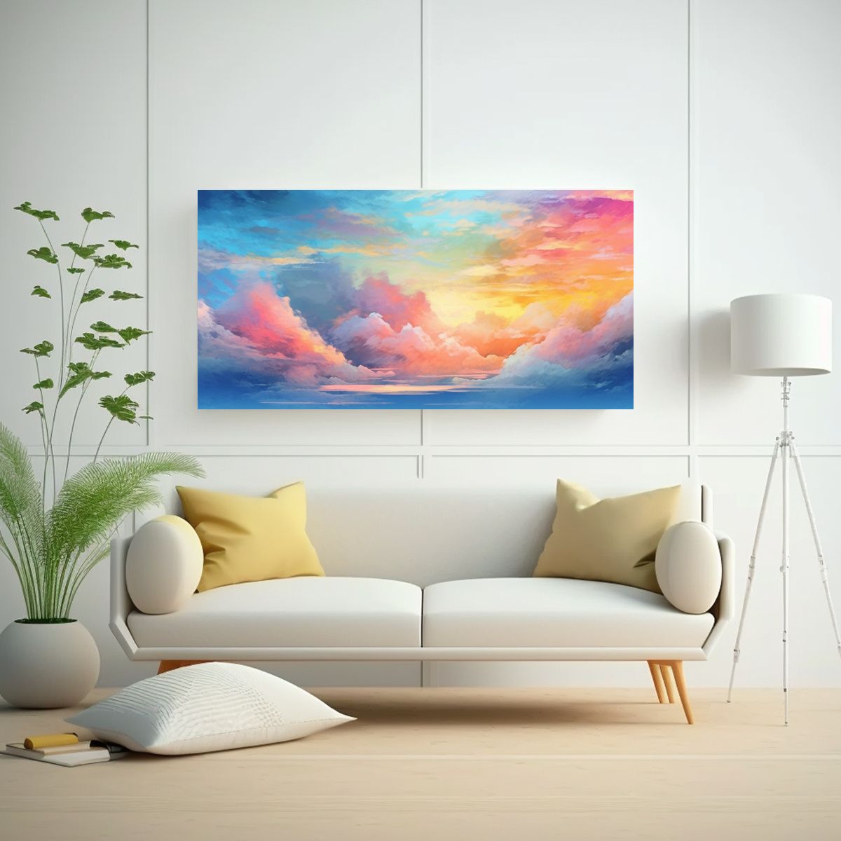 GENERICO - Cuadro Lienzo Abstracto Amanecer Acuarela Pastel 120x60 Cm