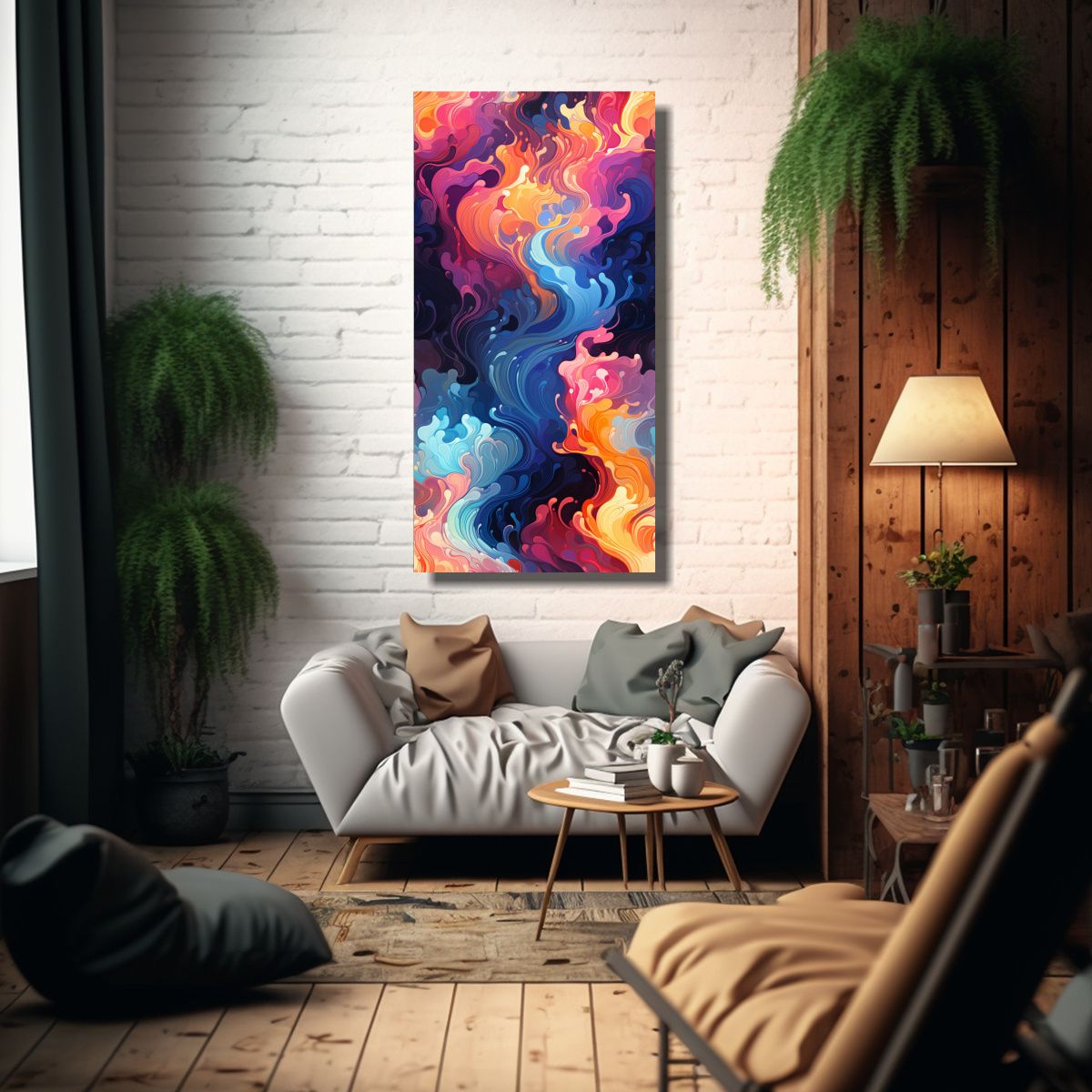 GENERICO - Pintura Abstracta De Ondas Marinas Con Derrame De 70x140 Cm