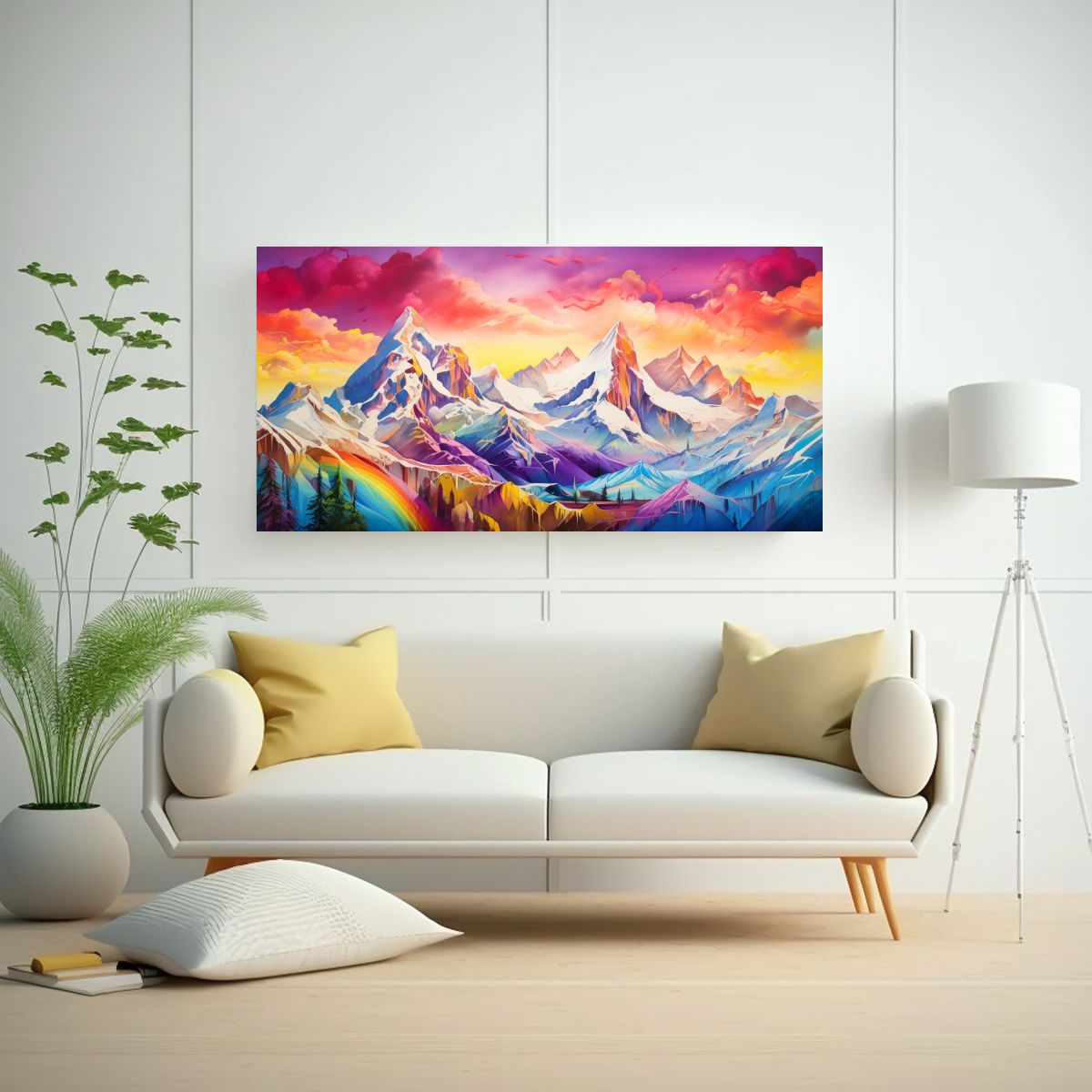 GENERICO - Paisaje Montañoso Famoso Con Arco Iris Y Gol 120x60 Cm