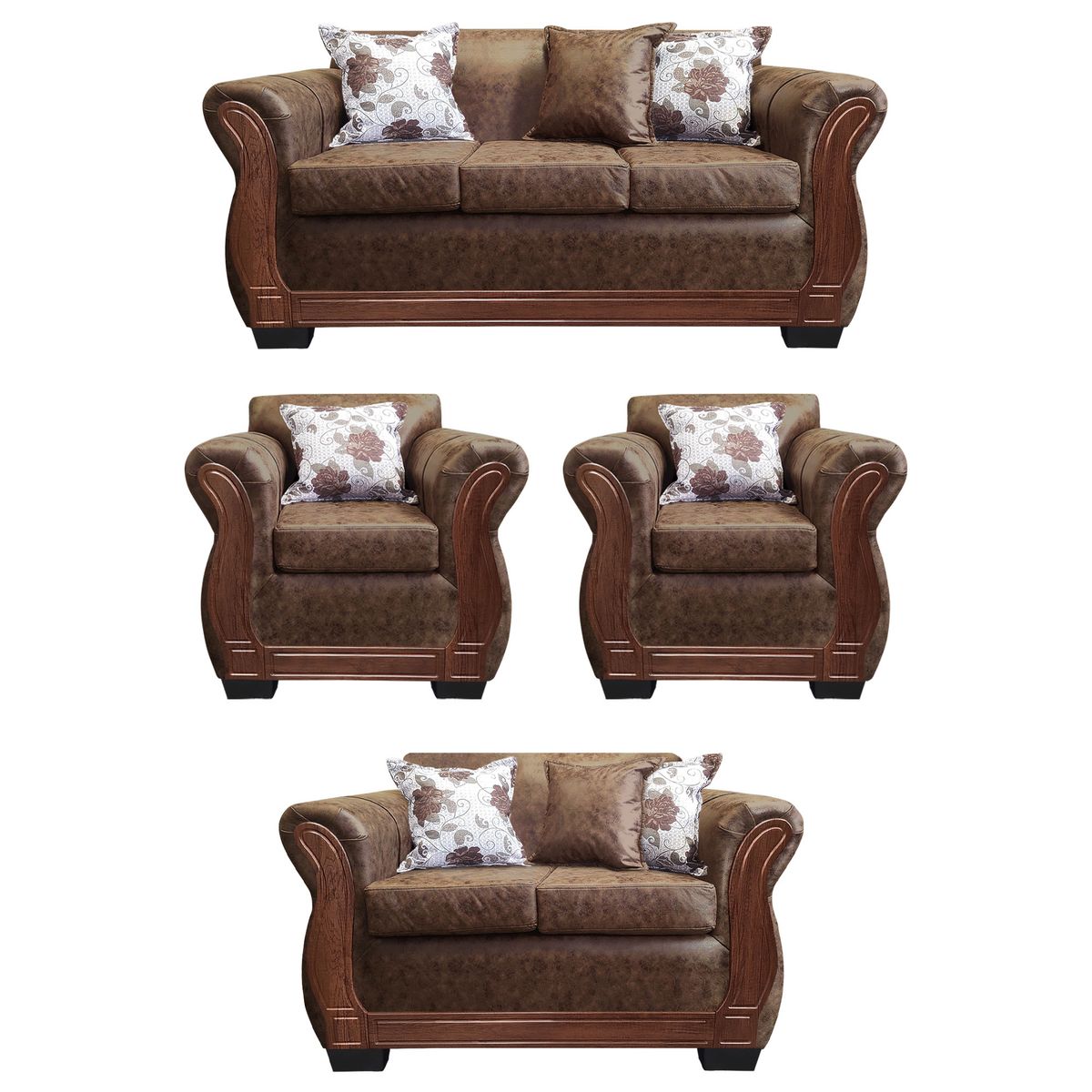 AMERICA DECORA - Living Con Resorte Estructural 7 Personas 3+2+1+1 Lisbon Envejecido Café Claro X