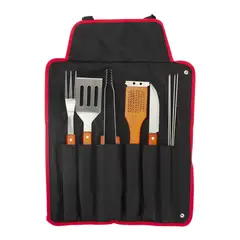 CITYSHOP - Delantal de Tela Raquelada Negra con 9 Herramientas para Asado