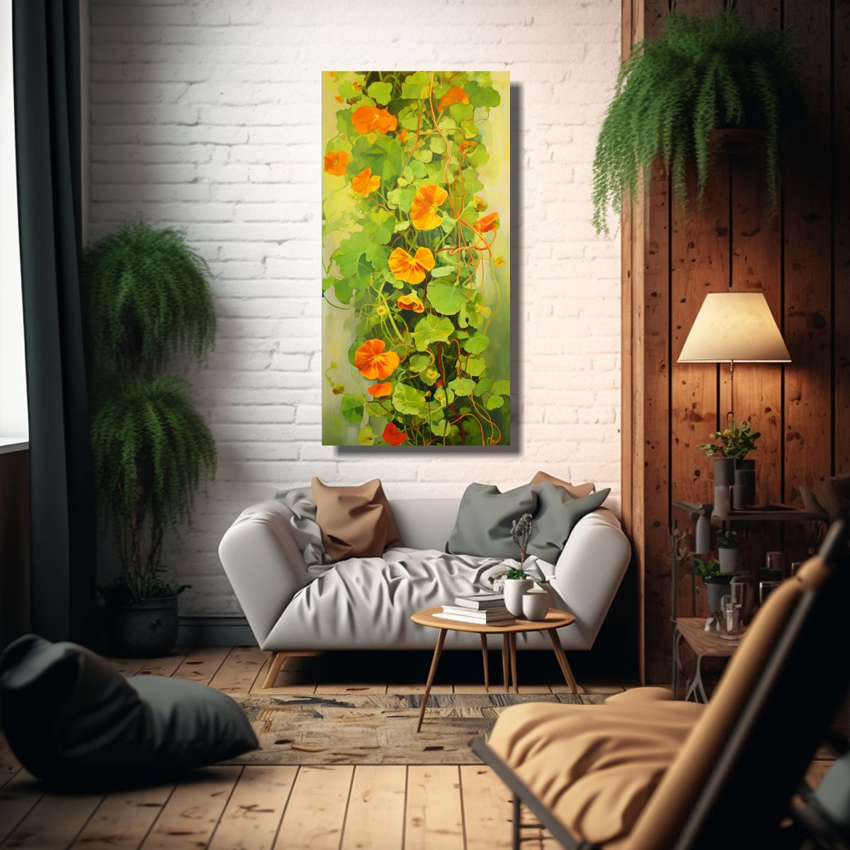 GENERICO - Pintura Abstracta De Nasturtium Herbs De Alta 70x140 Cm