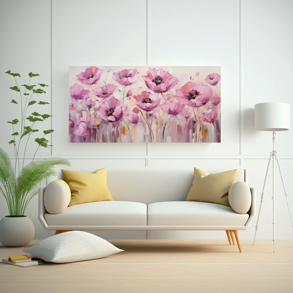 GENERICO - Pintura Acuarela De Amapolas Rosa En Lienzo 120x60 Cm