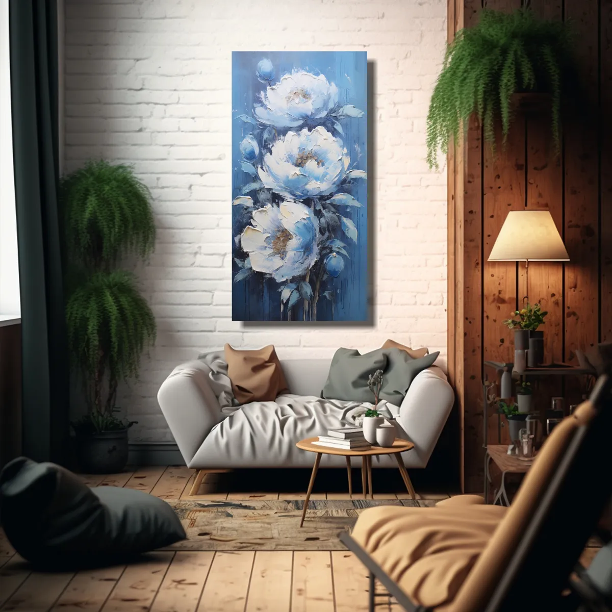 GENERICO - Pintura Conceptual Surrealista De PEONÍAS Azules 70x140 Cm