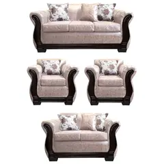 AMERICA DECORA - Living Con Resorte Estructural 7 Personas 3+2+1+1 Lisbon Envejecido Beige