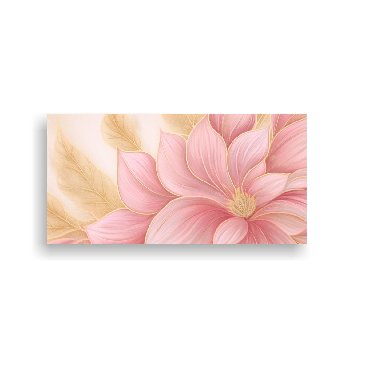 GENERICO - Pintura Floral Abstracta En Acuarela Dorada Y Rosa 140x70 Cm.