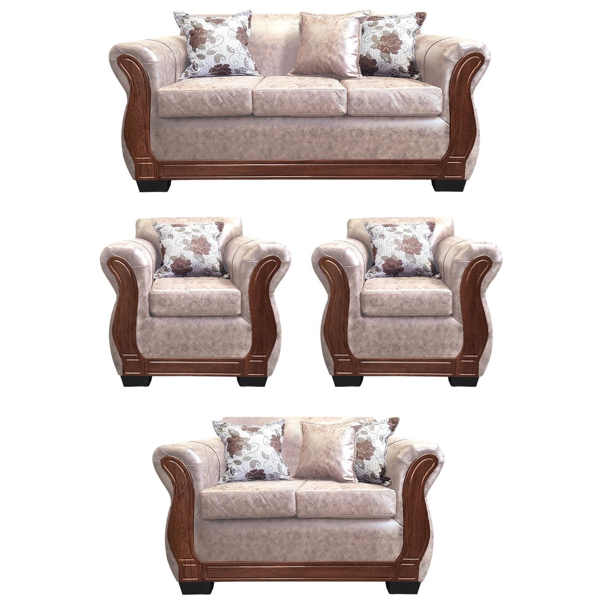 AMERICA DECORA - Living Con Resorte Estructural 7 Personas 3+2+1+1 Lisbon Envejecido Beige X