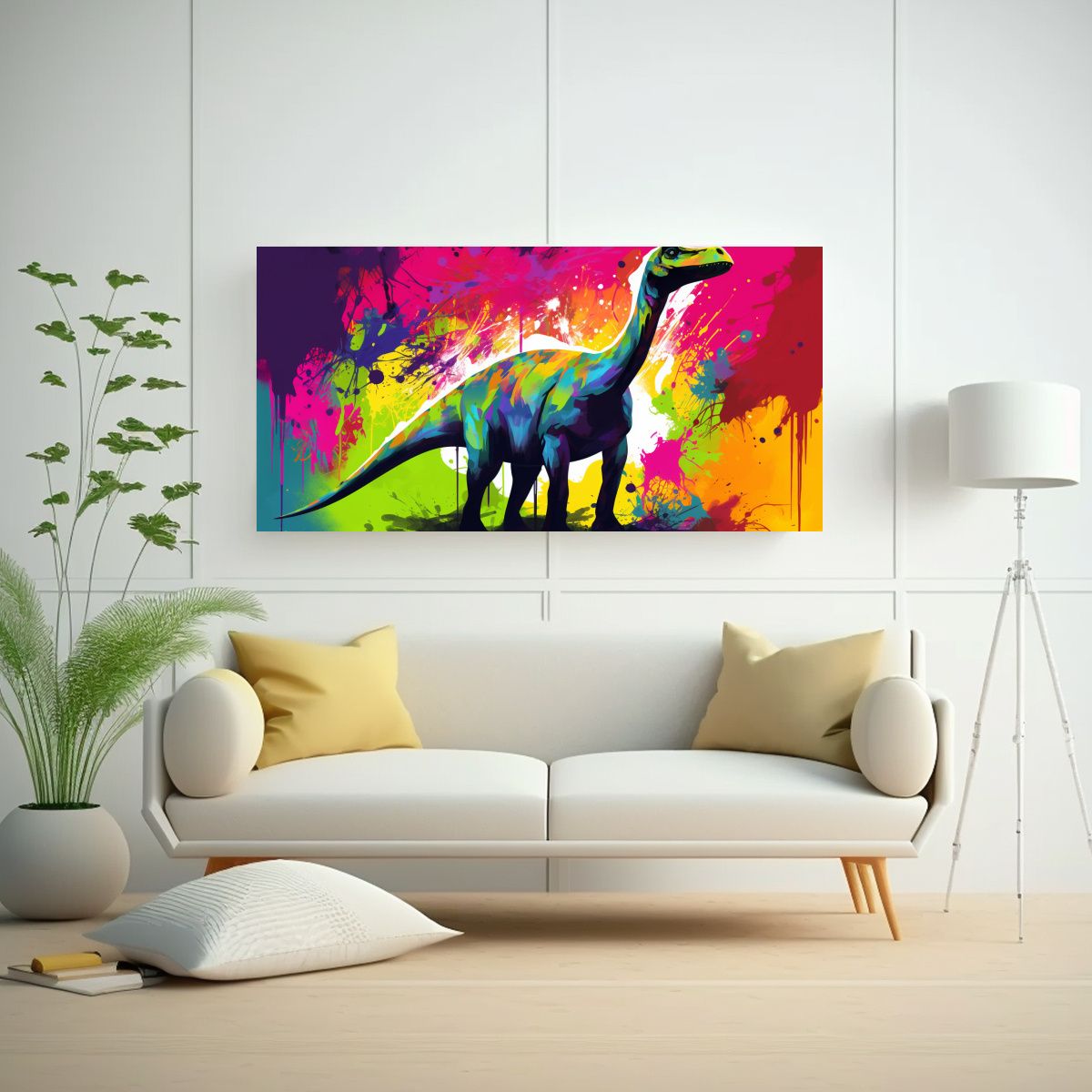 GENERICO - Cuadro Decorativo Neo Pop De Un Saurópodo En 120x60 Cm