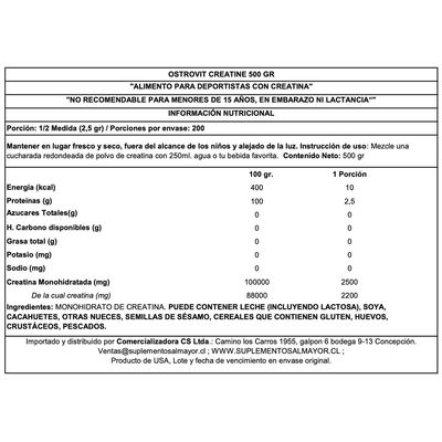 Imagen 2 del producto Creatina Monohidratada 500 gr Sin sabor-