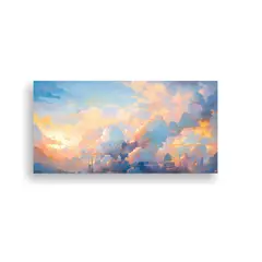 GENERICO - Pintura Abstracta Original Amanecer Celeste En 140x70 Cm