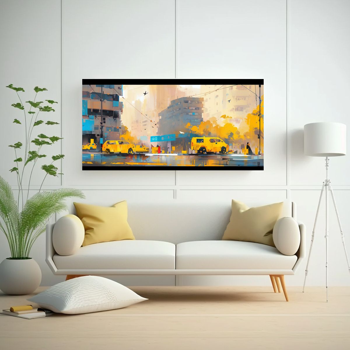 GENERICO - Cuadro Abstracto Armonía Amarillo Y Azul En 120x60 Cm