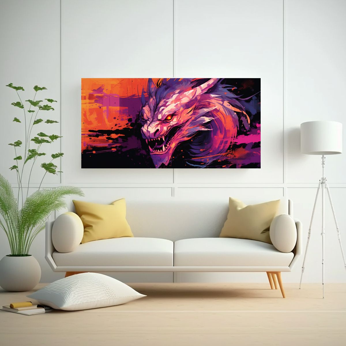 GENERICO - Pintura Decorativa Dragón En Tonos Púrpura Y 120x60 Cm.