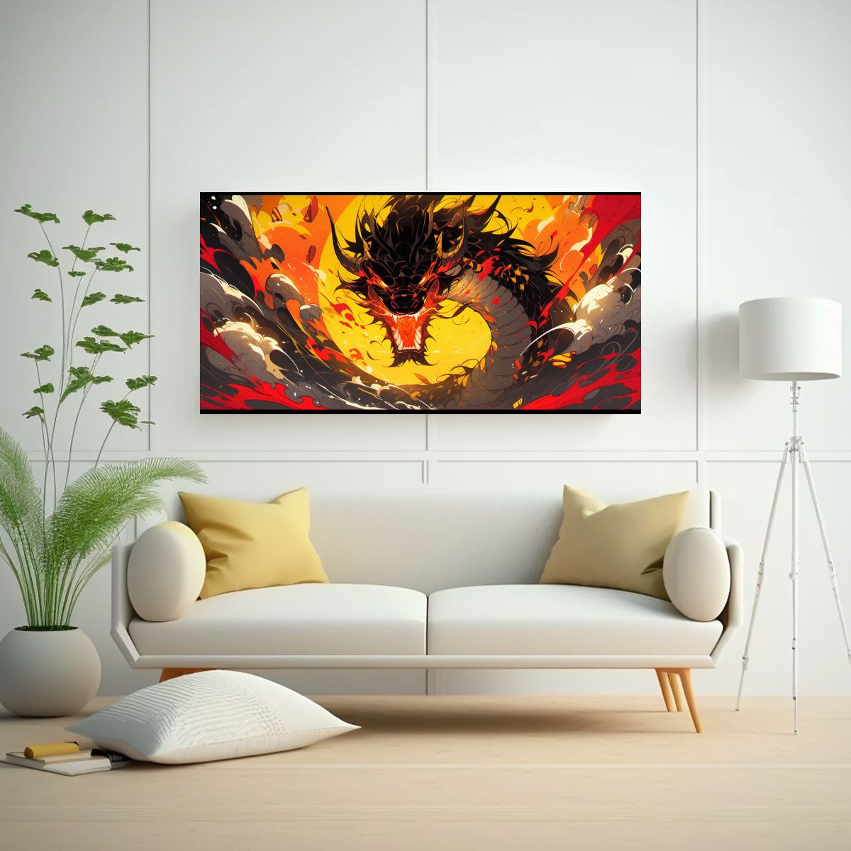 GENERICO - Pintura Dragon En Amarillo Y Rojo Composición 120x60 Cm