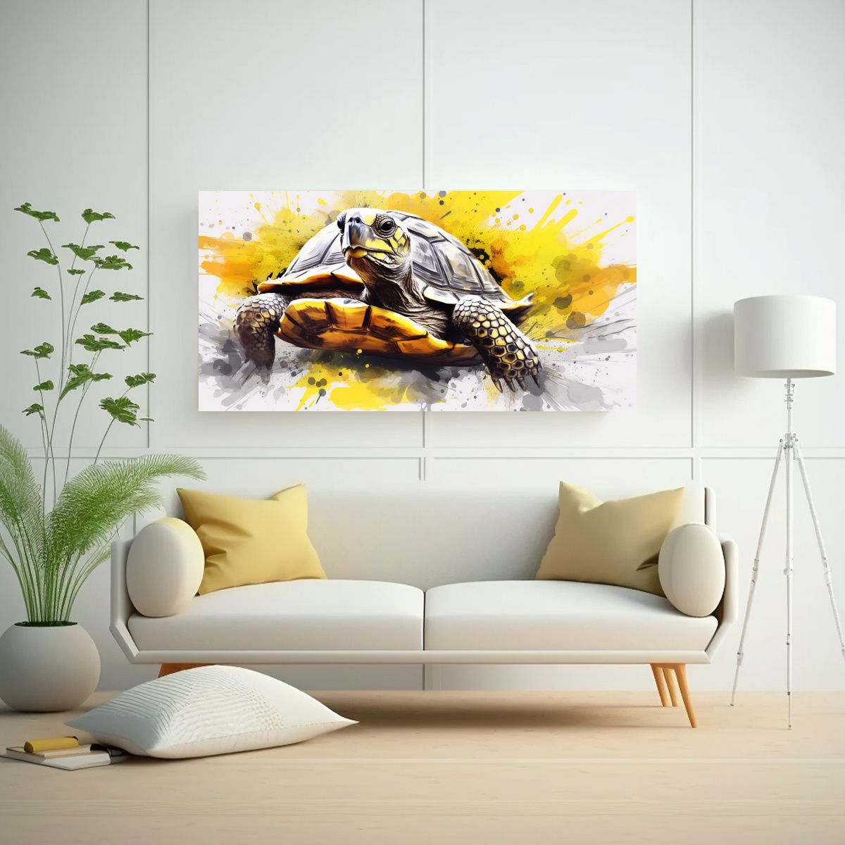 GENERICO - Cuadro En Lienzo Tortuga Amarilla Y Blanca 140x70 Cm